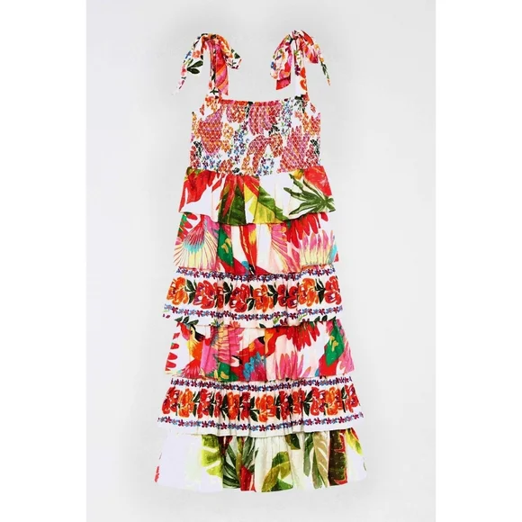 NWT FARM Rio Mixed White Layered Floral Midi Dress Size S - Picture 7 of 14